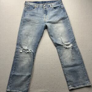 Levis 501 Jeans Mens 36x30 Blue Straight Leg Regular Fit Light Wash Distressed